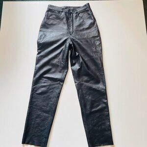 Vintage Leather Pant Trouser Black High Waist Straight Moto Bomber Winter Fall